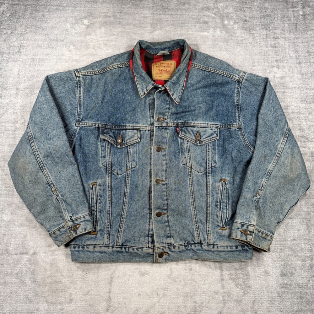 Levis Jacket Mens Large Blue 70417-4891 Denim Trucker Flannel Lined Made In USA